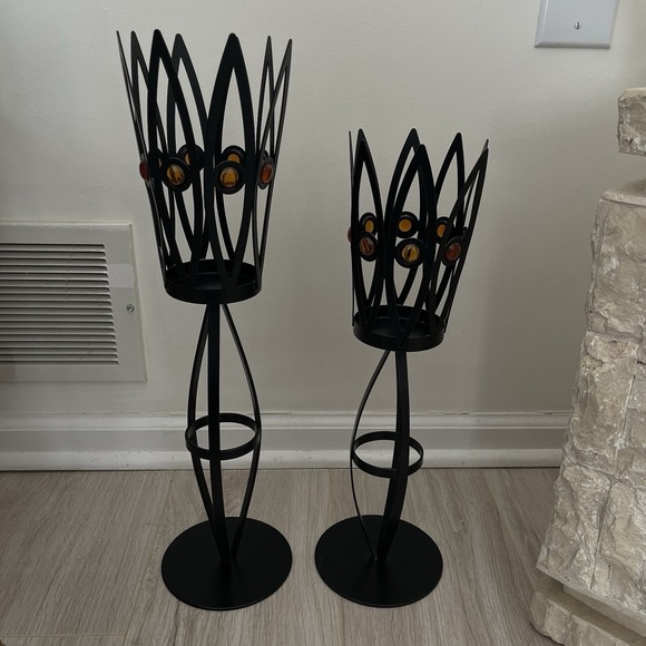 2 PartyLite Abura Pillar Candle Holders 20" and 17" Tall MCM Gothcore Home Decor - Picture 5 of 8